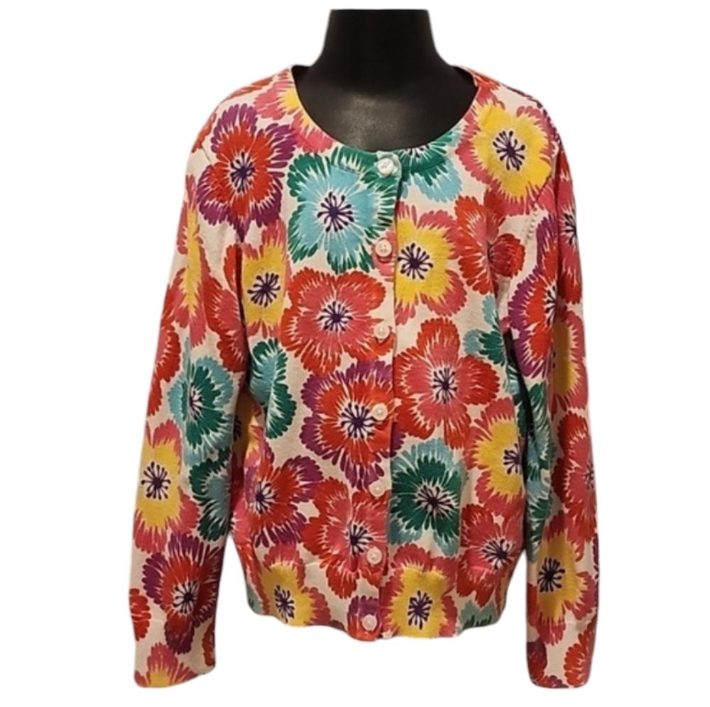 Hanna Andersson Pink and Yellow Knit Sweater Multi Floral Cardigan 130
